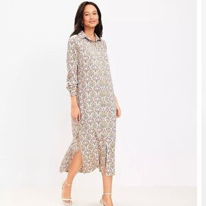 NWT LOFT Tuilerie Floral Print Midi Shirt Dress ~ Size 8